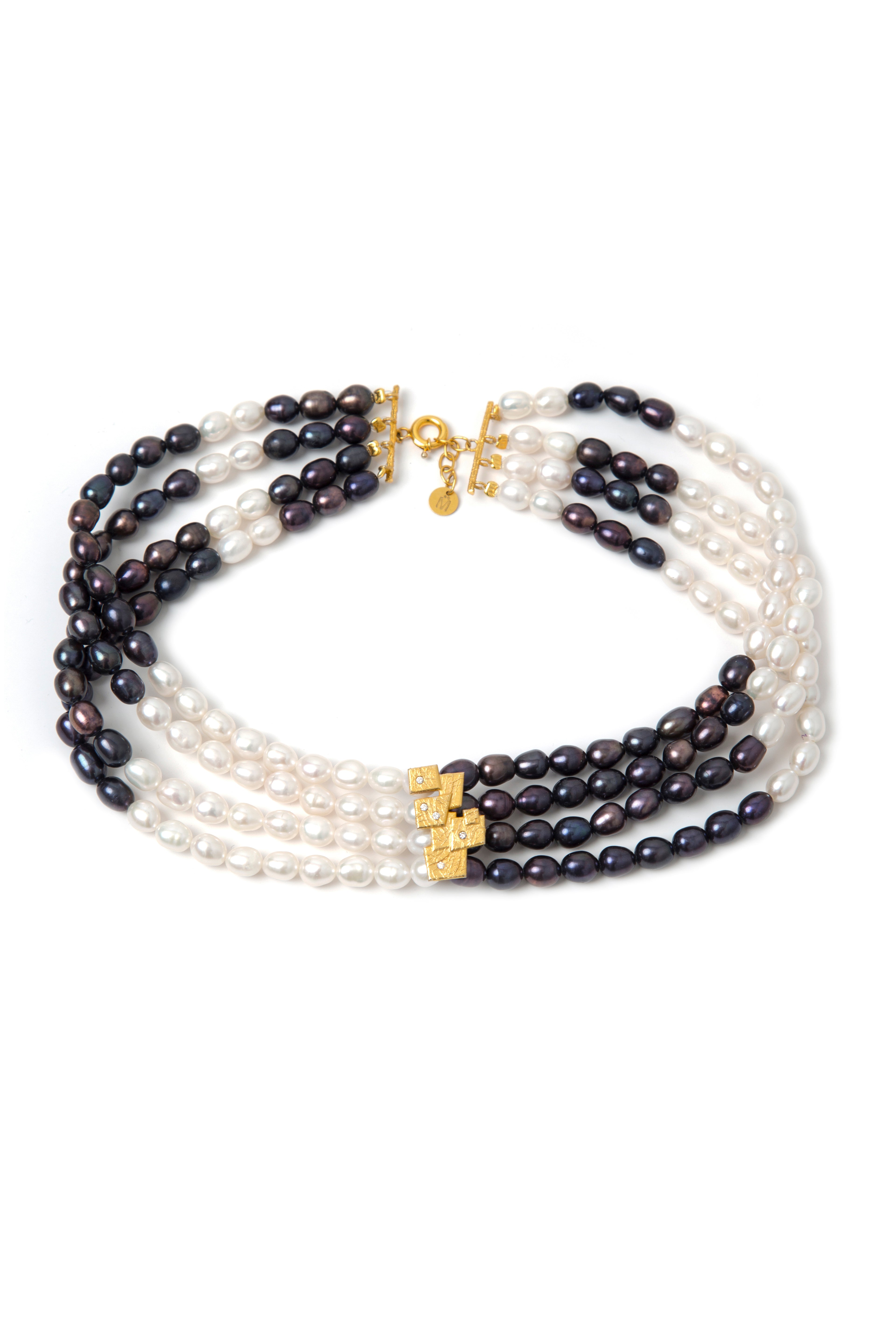 SİYAH VE BEYAZ İNCİ Mozaik choker