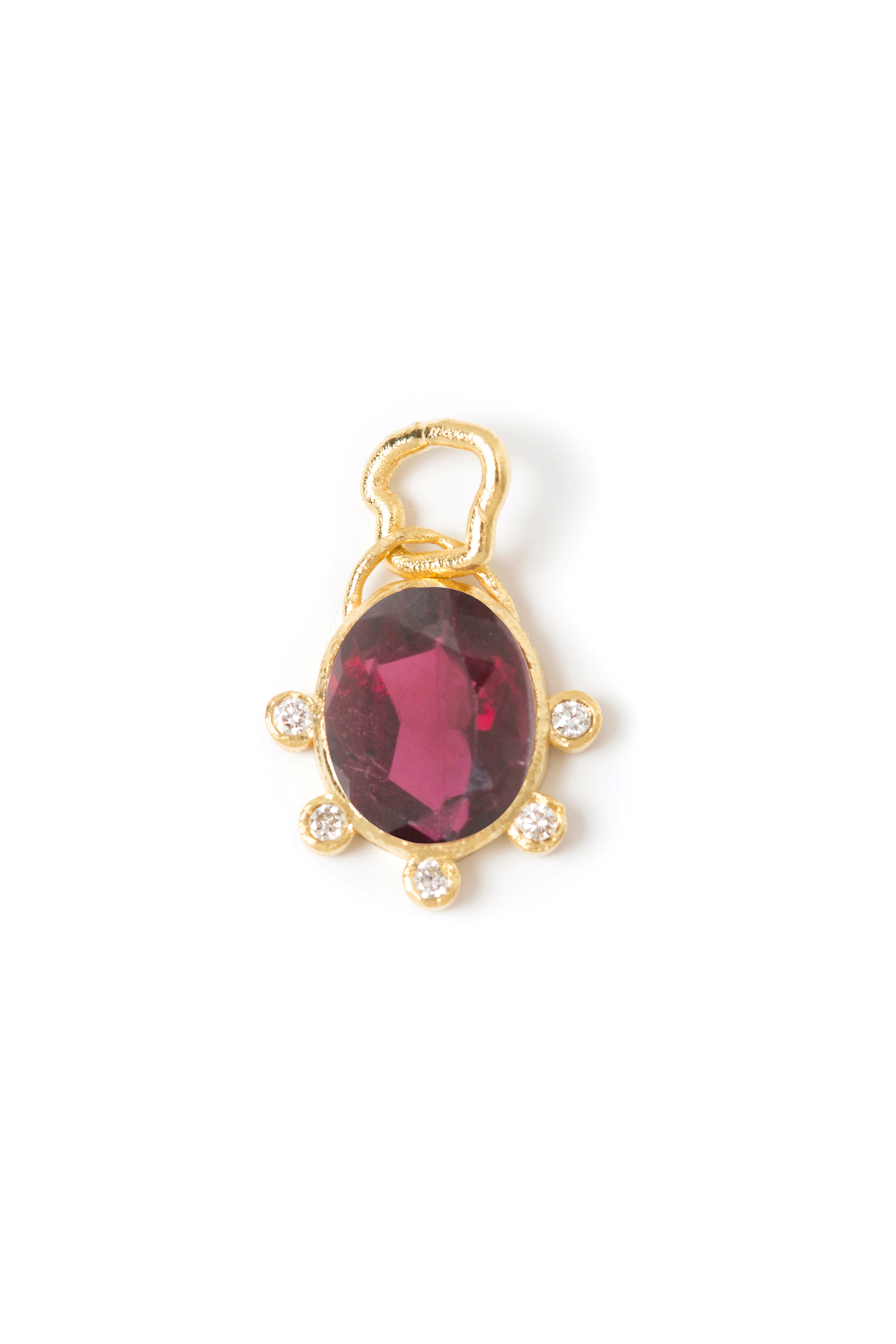 Düz montür pırlantalı doğal taş charm · Garnet · büyük — Monapetra altın