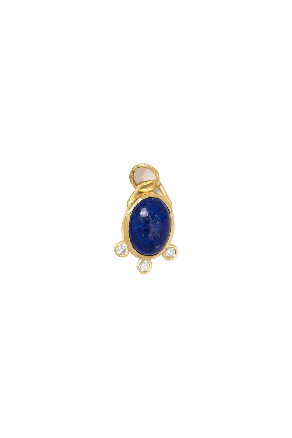 Düz montür pırlantalı doğal taş charm · Lapis · küçük — Monapetra altın