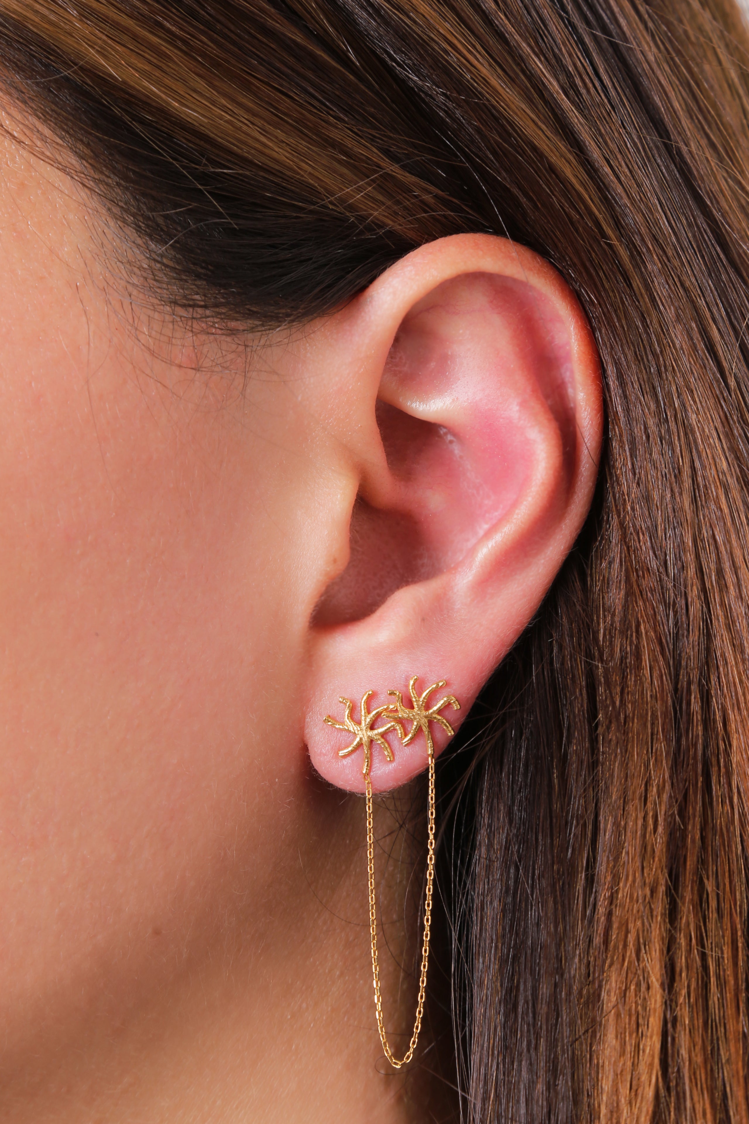 İkili Zincir Yıldız Küpe