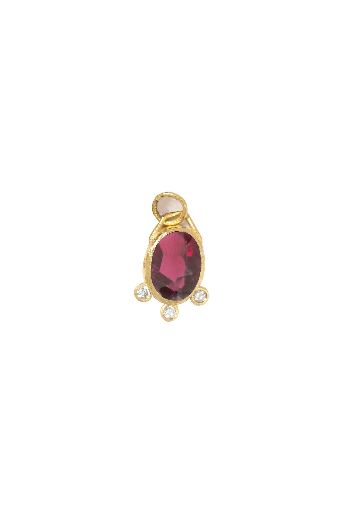 Düz montür pırlantalı doğal taş charm · Garnet · küçük — Monapetra altın